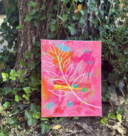 "Pink Botanical" 11" x 14" ORIGINAL Canvas Painting