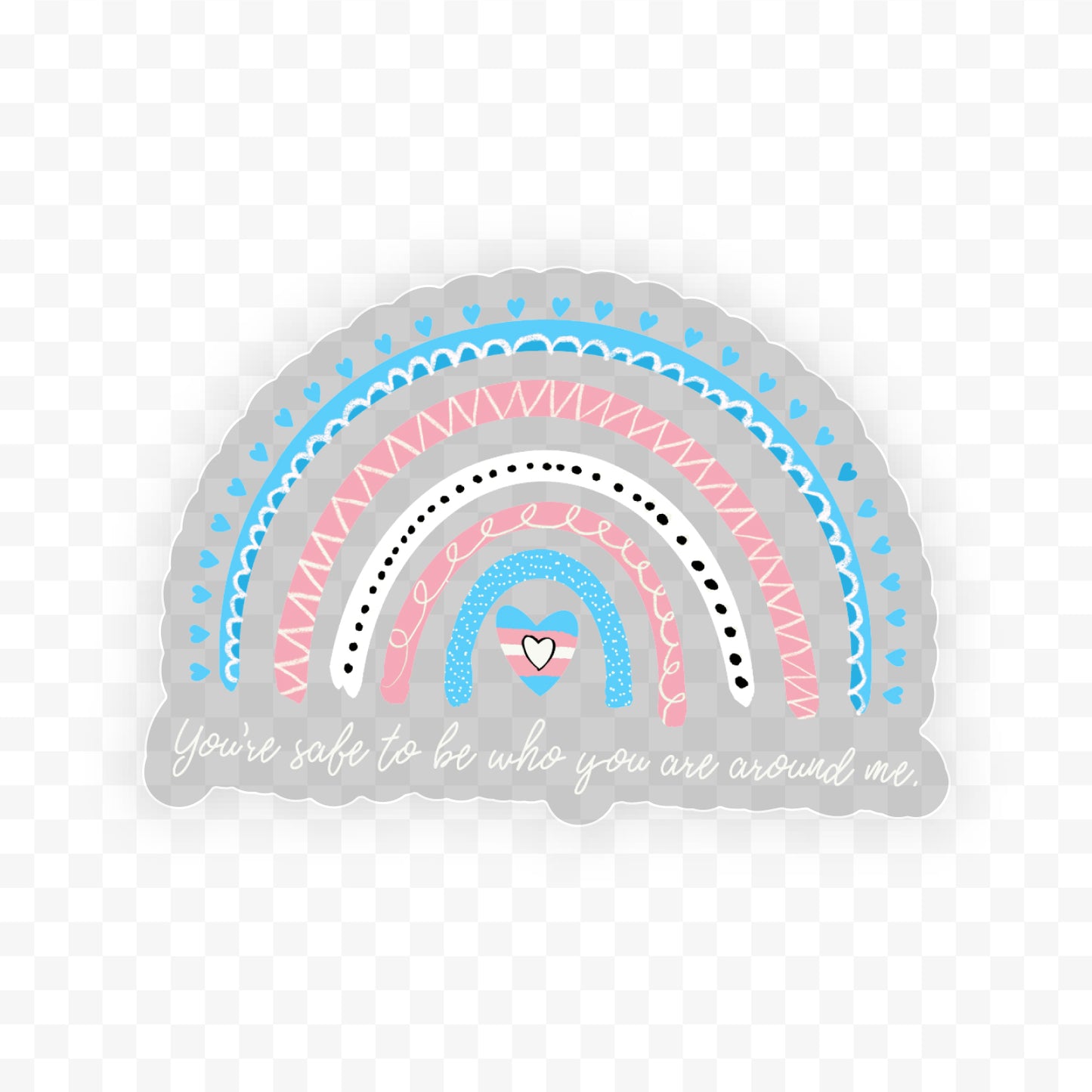 "You're Safe To Be Who You Are Around Me" 2.0" x 1.4" Trans Rainbow Clear Sticker